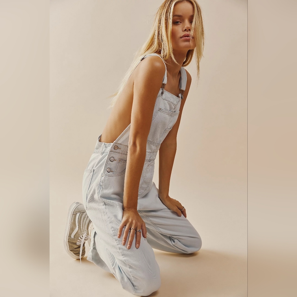 Free People Light Wash Denim Overalls